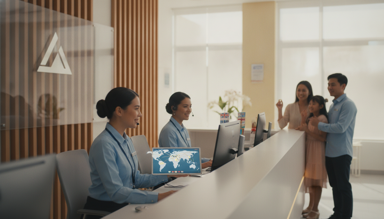 Equipo de una clínica privada trabajando en recepción