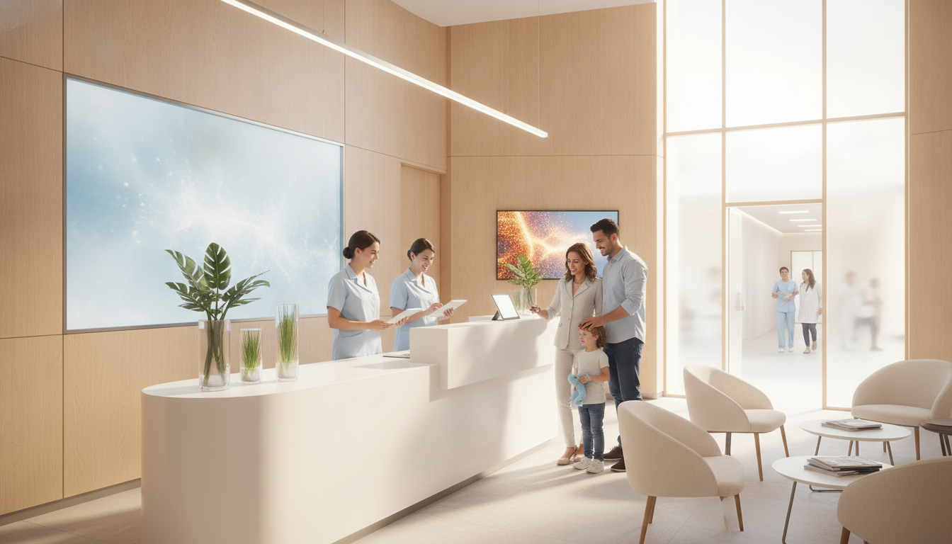 Equipo de una clínica privada trabajando en recepción
